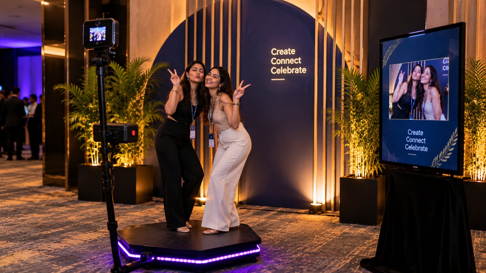 Guests recording a slow-motion 360 video at a corporate event